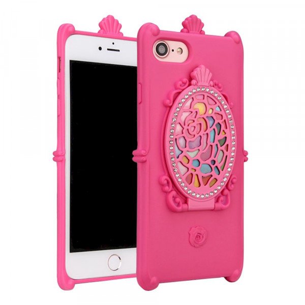 Wholesale iPhone 7 Rose Diamond Mirror Case (Hot Pink)